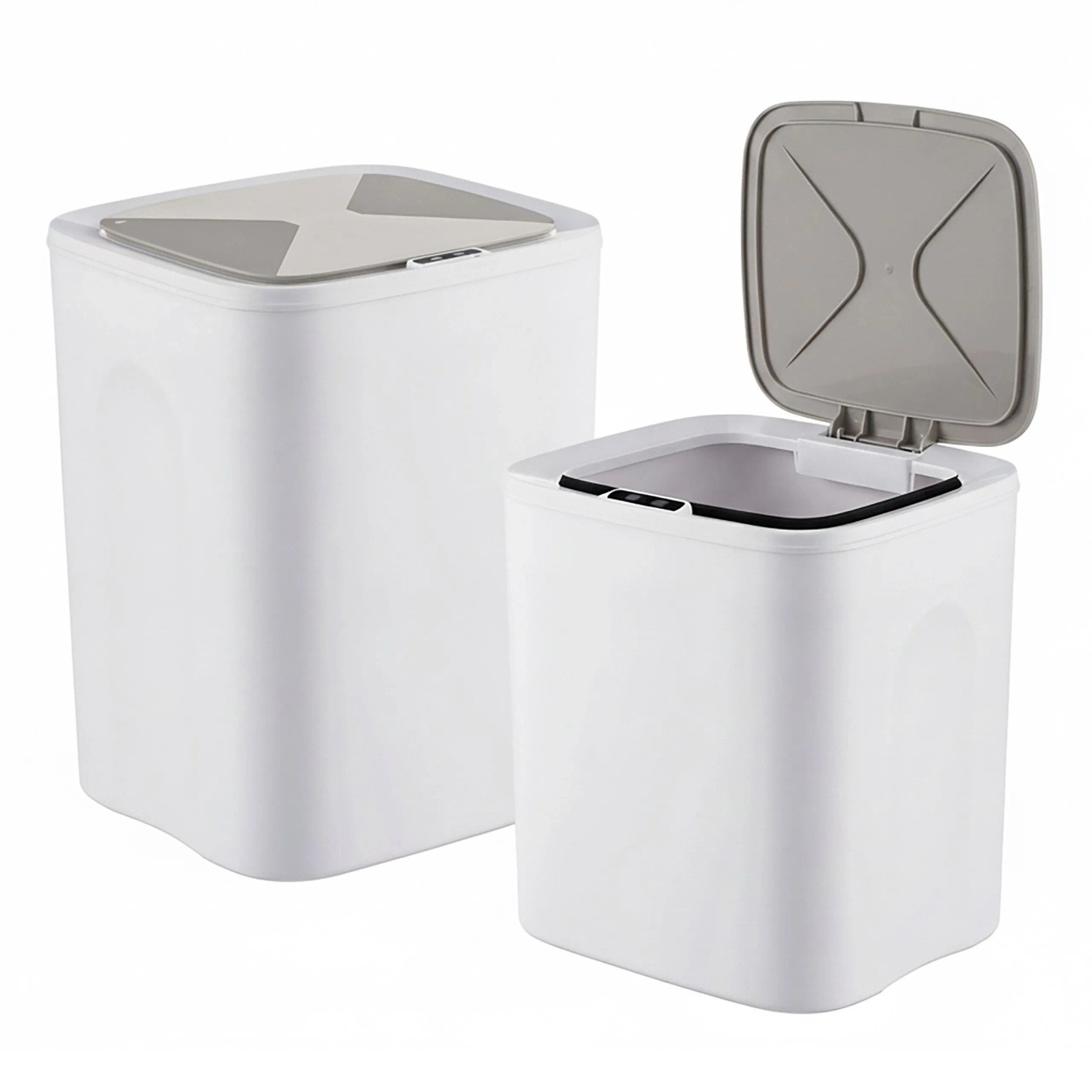 Relaxdays Sensor-Mülleimer 2er Set Kunststoff Creme Berührungslos Batteriebetrieben 14 L 16 L