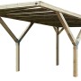 Weka Y-Einzelcarport Mugello A aus kesseldruckimprägniertem Holz mit flachem Dach und vier Pfosten.