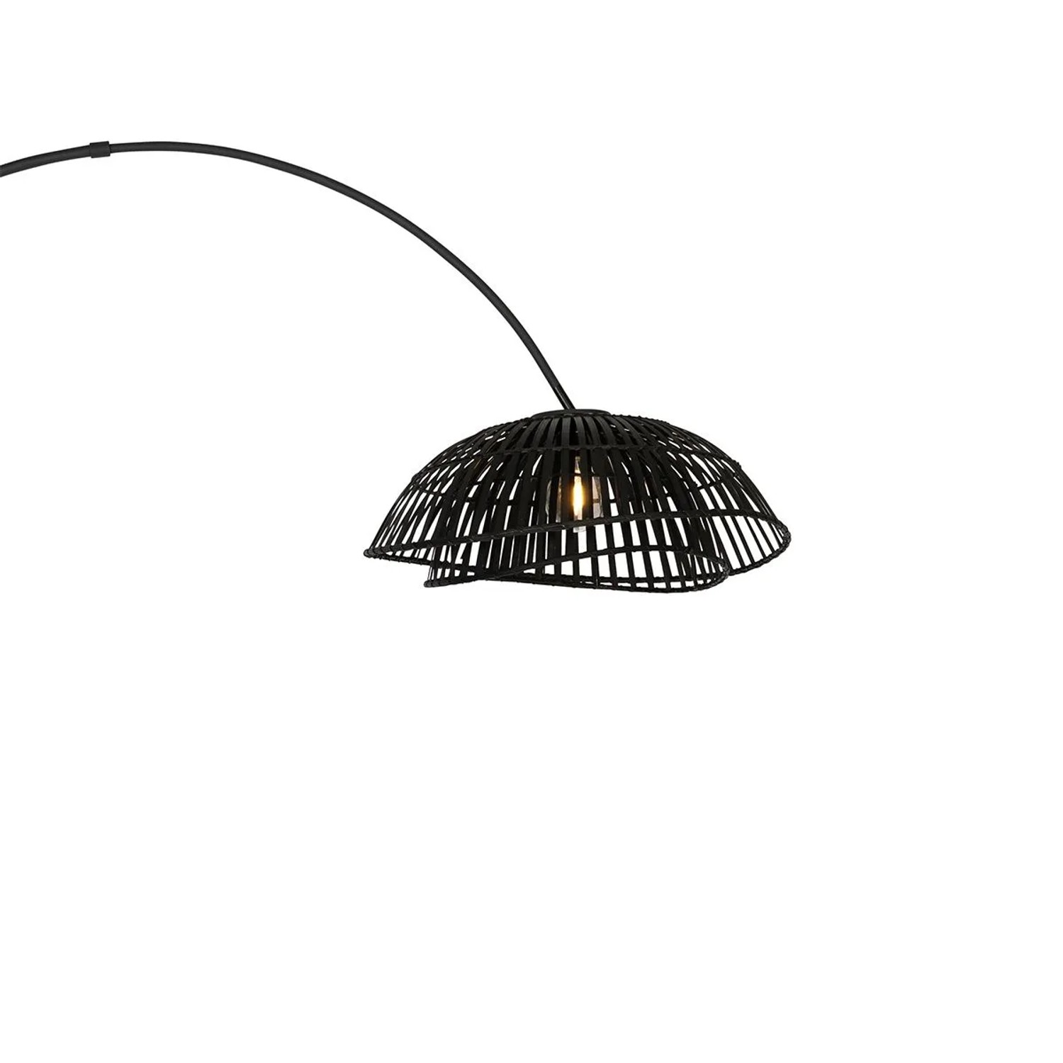 Orientalische Bogenlampe Pua mit schwarzem Bambusschirm, Detailansicht.