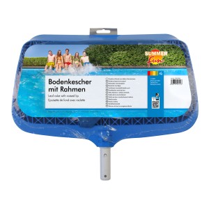 Blauer Summer Fun Bodenkescher mit Rahmen für die Poolreinigung.