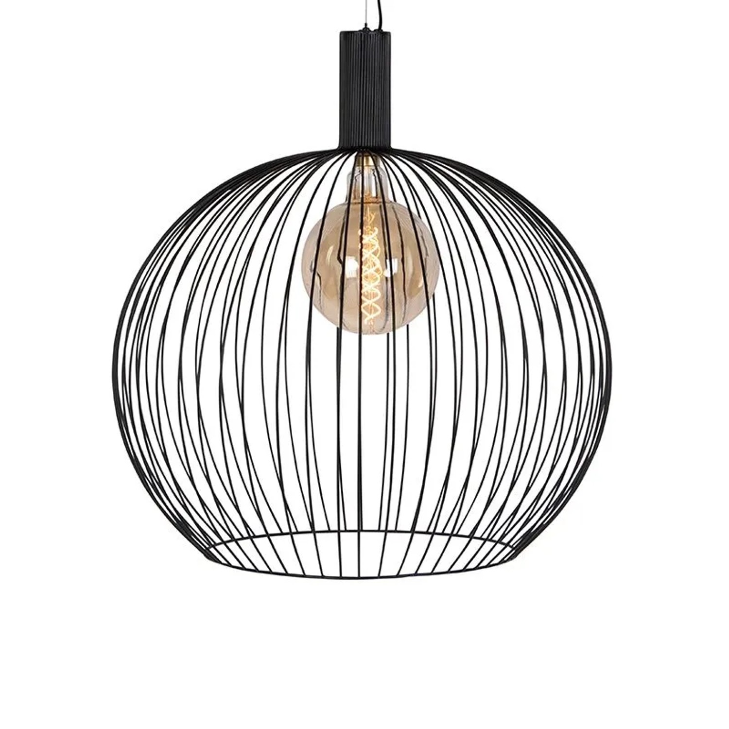 QAZQA Design Hängelampe Rund Schwarz 70 cm Wire Dos