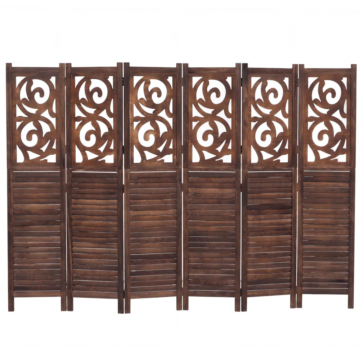 MCW Paravent T568 Ornamente Klappbar Paulownia Holz 170x240cm Braun