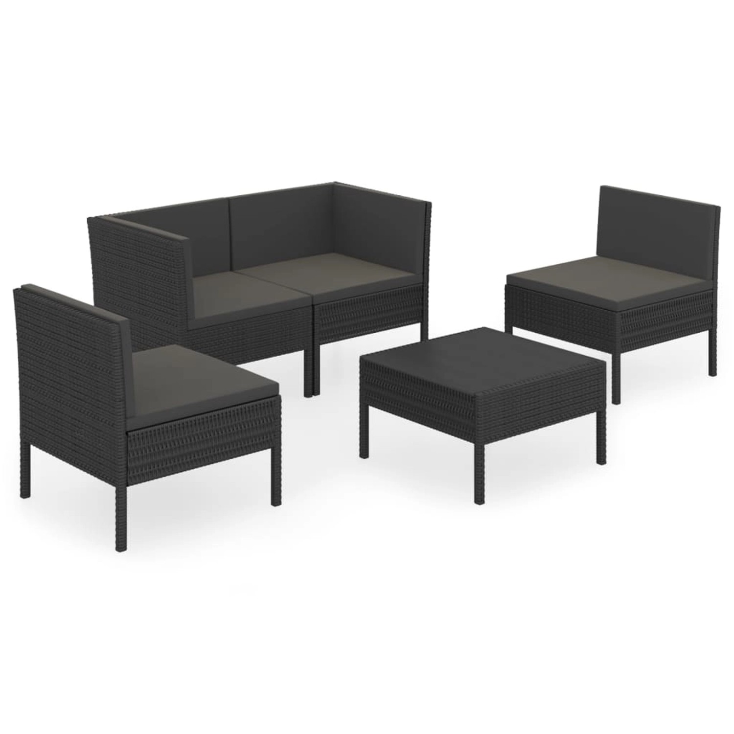 vidaXL 5-tlg Garten-Lounge-Set mit Auflagen Poly Rattan Schwarz Modell 24