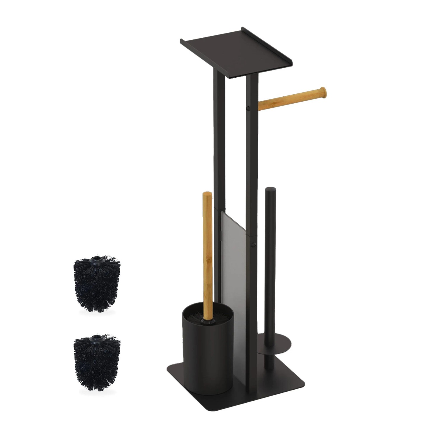 Relaxdays WC Garnitur Metall Bambus Schwarz Freistehend Mit Ablage 65 cm x 21 cm x 18 cm 1,5 kg
