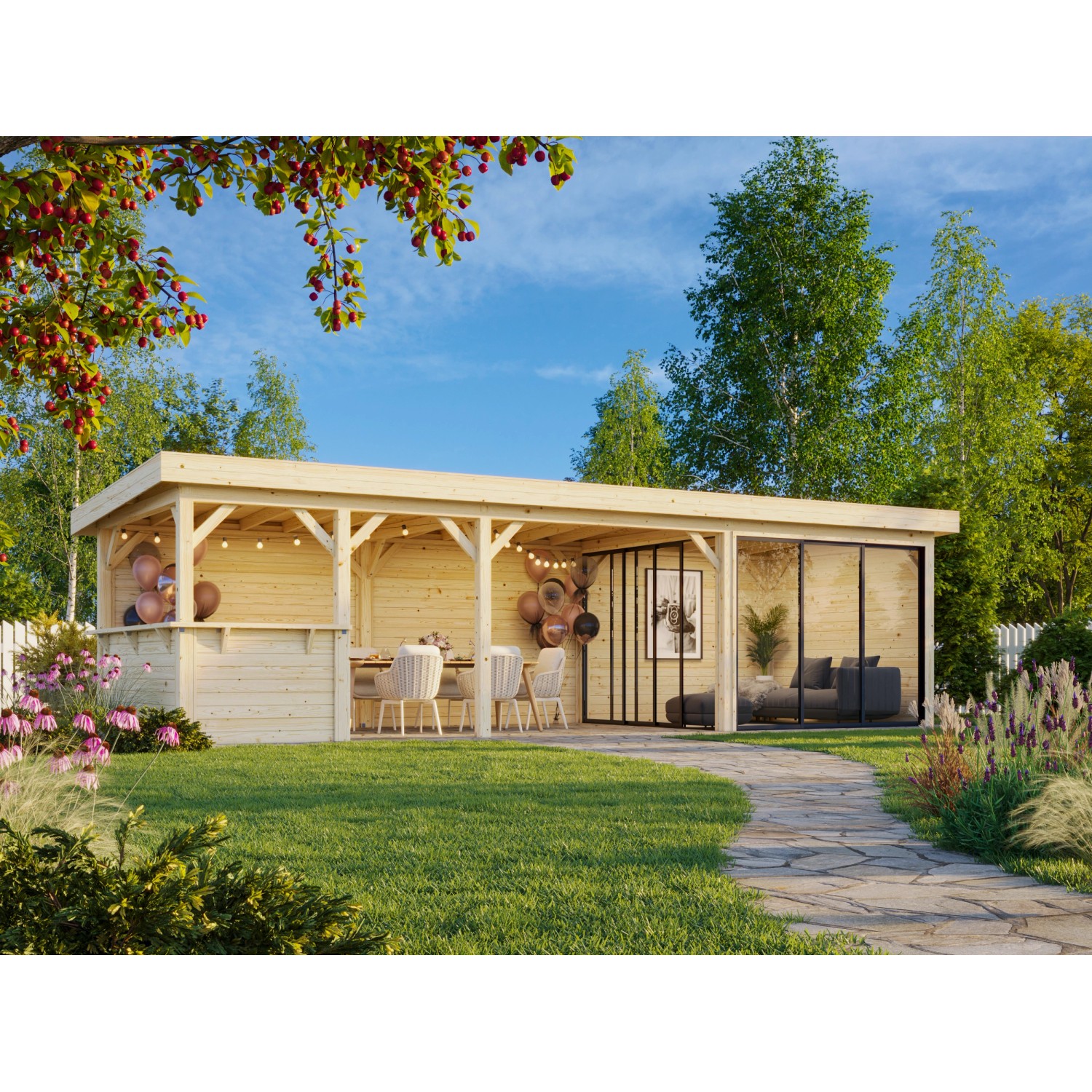 Palmako Pavillon Lenna Set 415 Slide 876 x 300 cm Lackiert Weiß FSC® günstig online kaufen