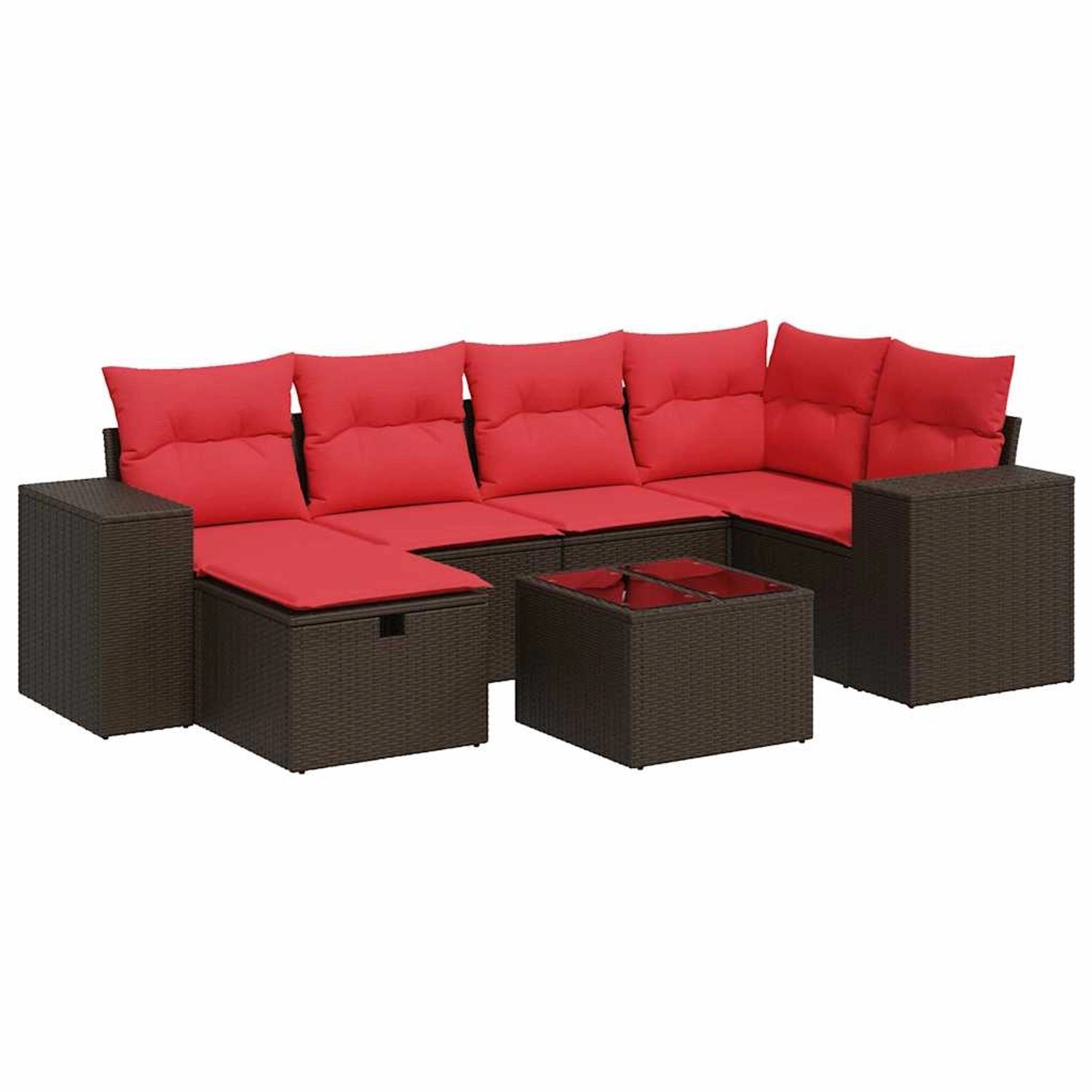 vidaXL 7-Tlg Garten-Sofagarnitur mit Kissen Braun Poly Rattan 3325700