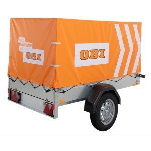 Stema Anhänger AN 750-13 mit OBI Hochplane (80 cm), Heckansicht.