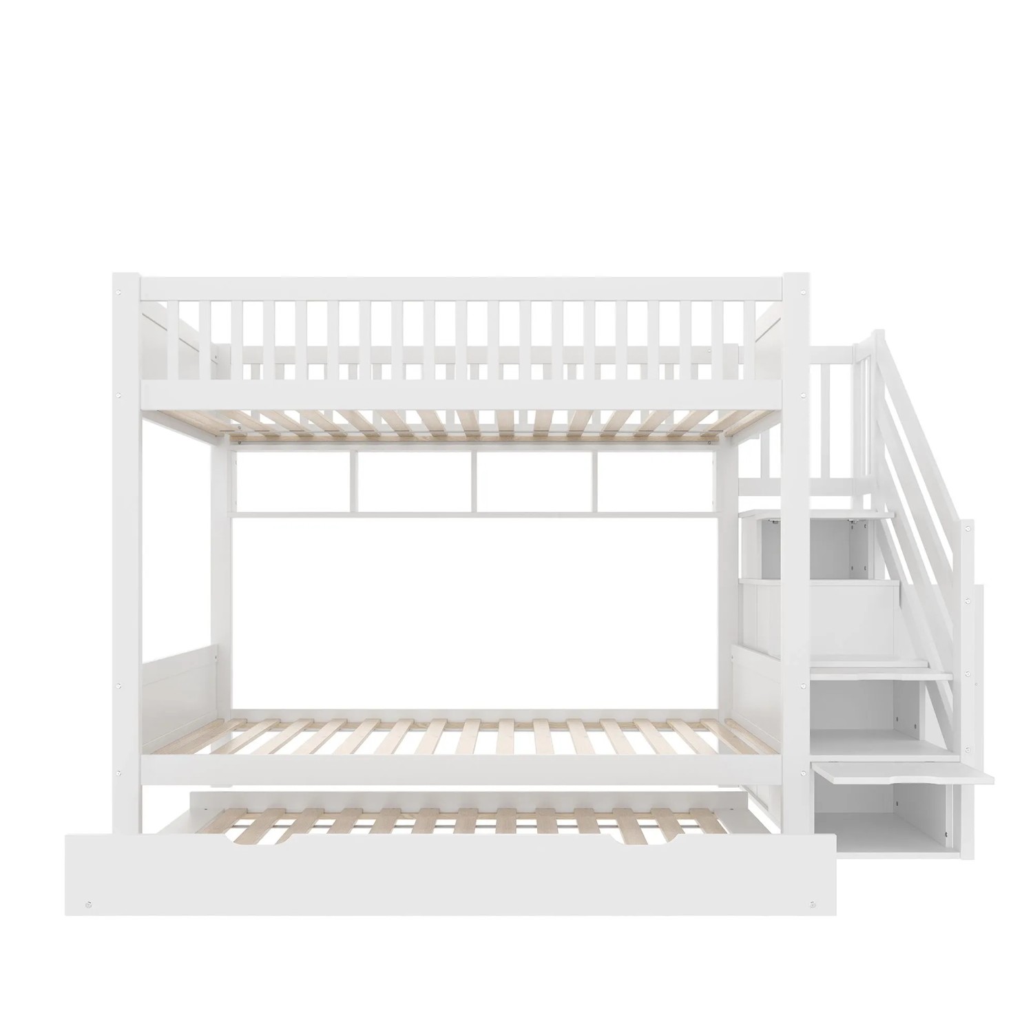 okwish Etagenbett 90x200cm mit Ausziehbett und Kleiderschrank Weiß ohne Matratze
