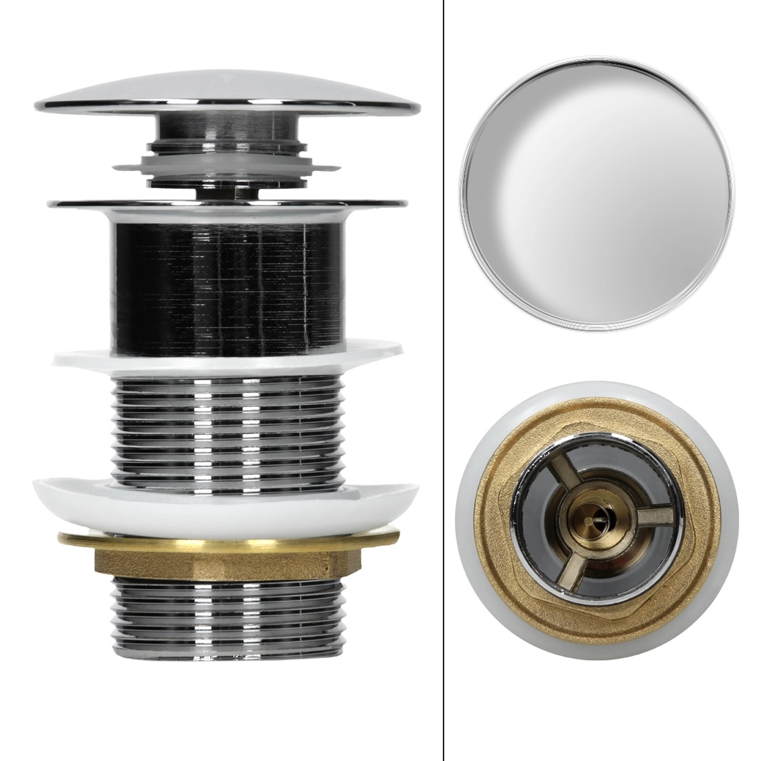 ML-Design Ablaufgarnitur für Waschbecken ohne Überlauf, Chrom und Messing.
