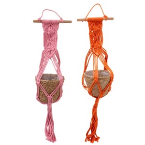 Boltze Hängekörbe Linea, 2-fach sortiert in Pink und Orange, Makramee-Optik.