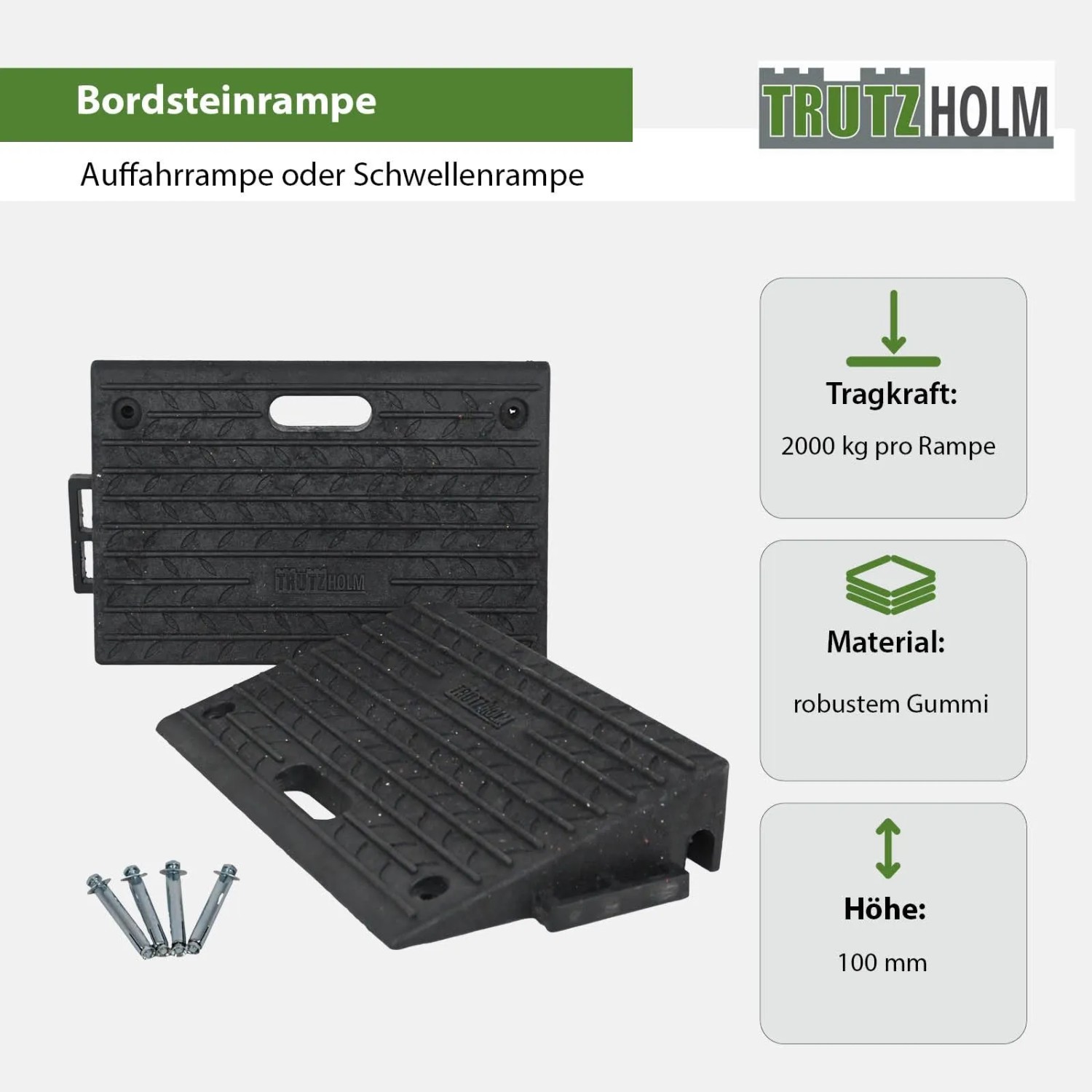 TRUTZHOLM Bordsteinrampe 2er Set aus Gummi, je 2t Tragkraft, Zubehör für Autoanhänger.