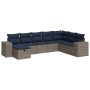 Graue 8-tlg. vidaXL Garten-Sofagarnitur aus Rattan mit blauen Kissen.