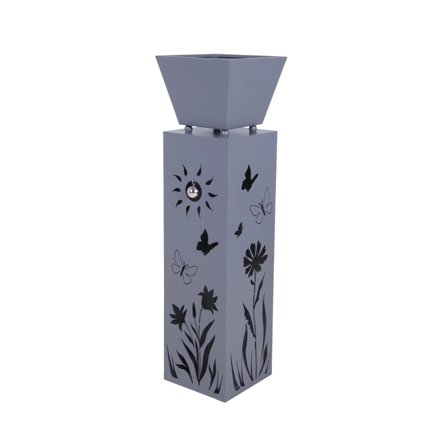 DELUKE Pflanzsäule LUND mit Blumenmotiv Grau Stahl Pflanzkübel Hoch Blumenkübel Pflanzkasten