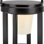 Schwarze Solar-LED-Laterne, rund, Ø 13 cm, 18 cm hoch, mit Tragebügel. Ideal für Garten und Balkon.
