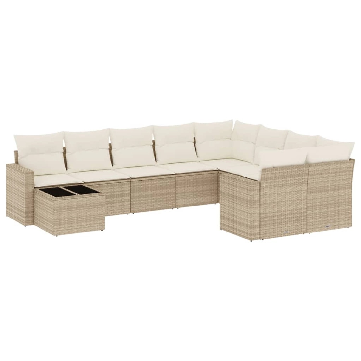vidaXL 10-Tlg Garten-Sofagarnitur mit Kissen Beige Poly Rattan 3219448