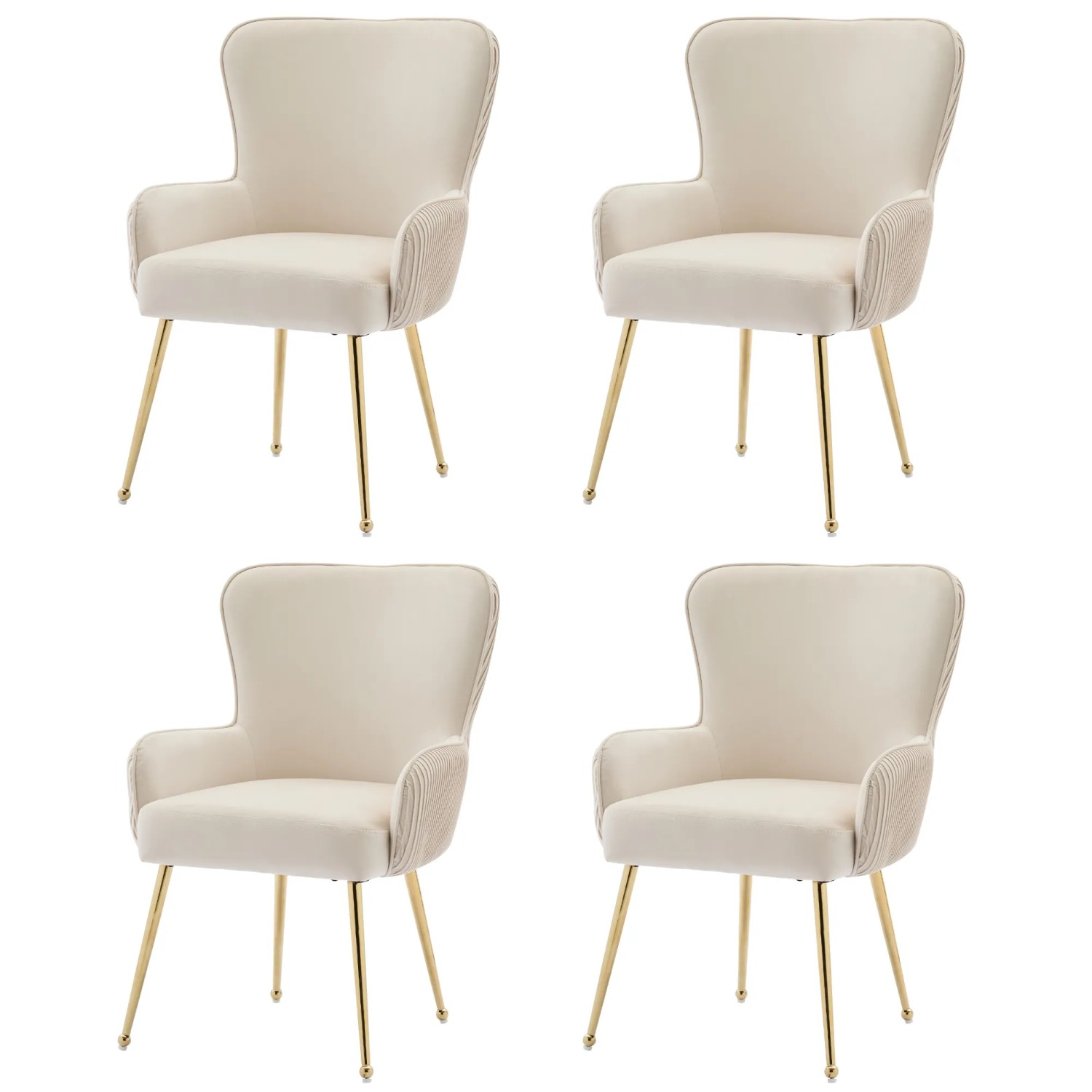 Merax Samt Esszimmerstuhl 4er Set mit Armlehnen Goldfarbenen Metallbeinen Beige