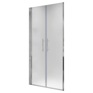 AICA Doppeltür 100x195cm Milchglas, Duschtür mit Chromrahmen und Griffen.