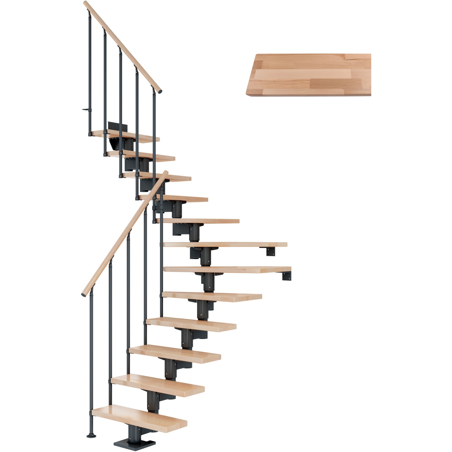 Dolle Mittelholmtreppe Cork Buche Anthrazit GH b. 270cm 1/4 Gewendelt 75 cm günstig online kaufen