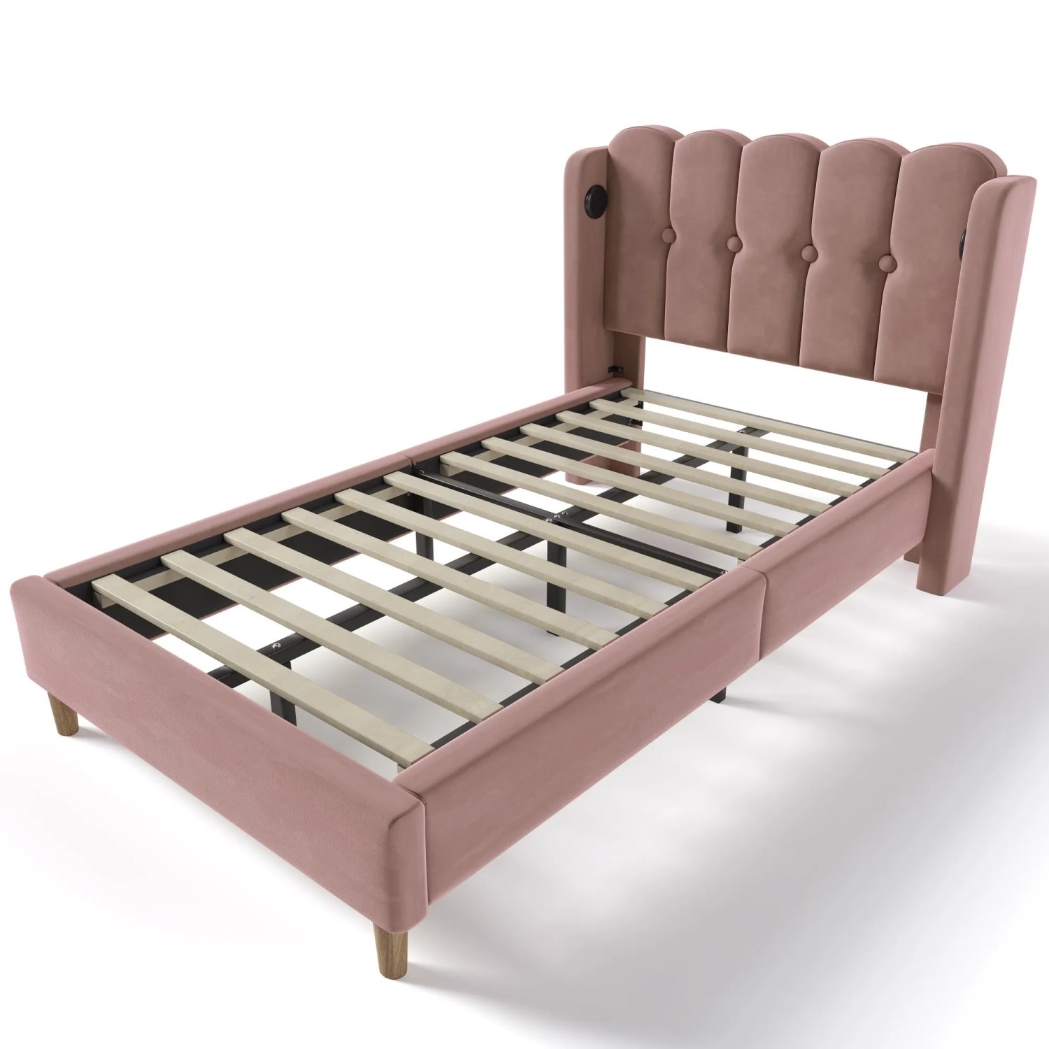 Merax Polsterbett 90x200cm USB-C Rosa Samt