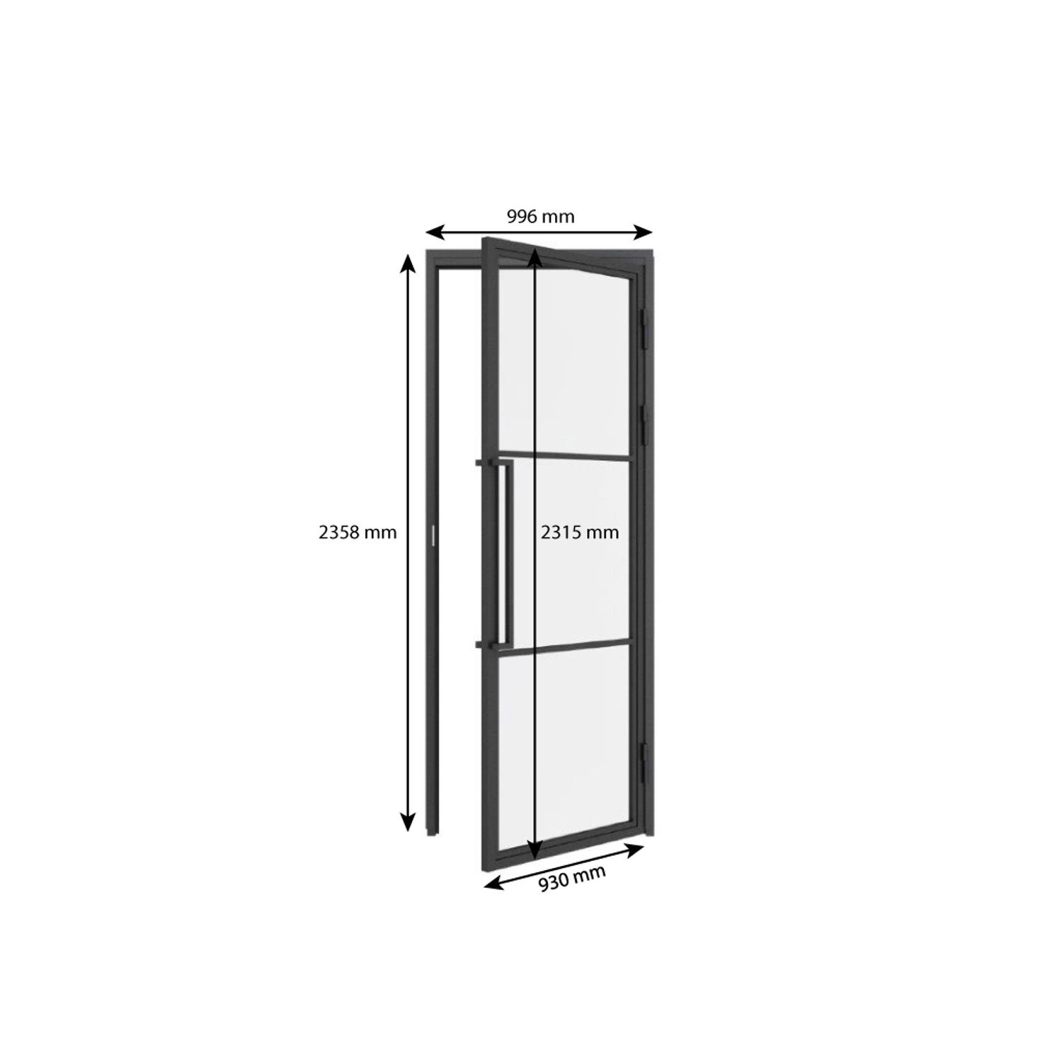 inova Lofttür 930x2315 mm, DIN Rechts, Komplettset mit Zarge und Griffstange.