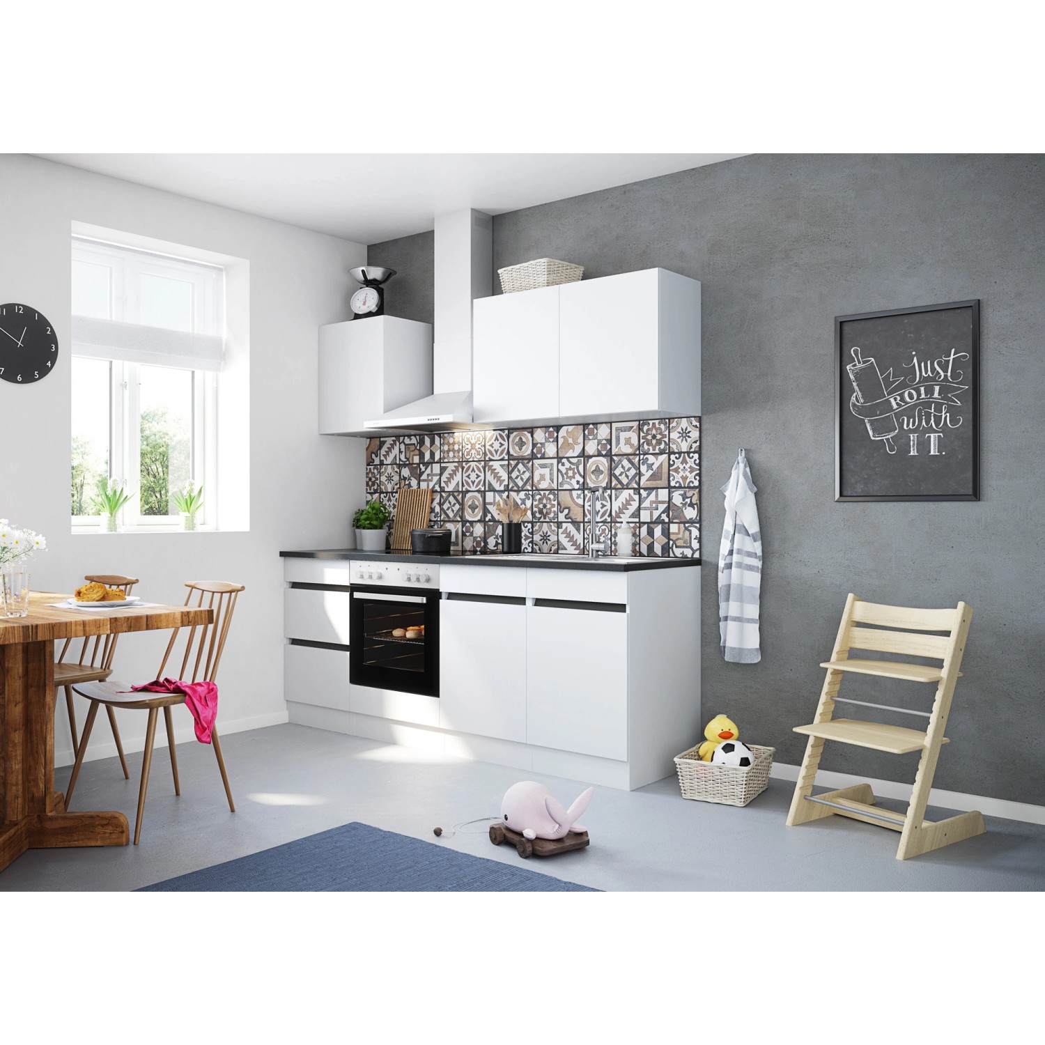 Optifit Küchenzeile/Küchenblock OPTIkombi Luca932 ohne E-Geräte 210 cm Breite Weiß