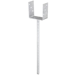 Alberts U-Pfostenträger aus Stahl, feuerverzinkt, mit Riffelstahlanker zum Einbetonieren.