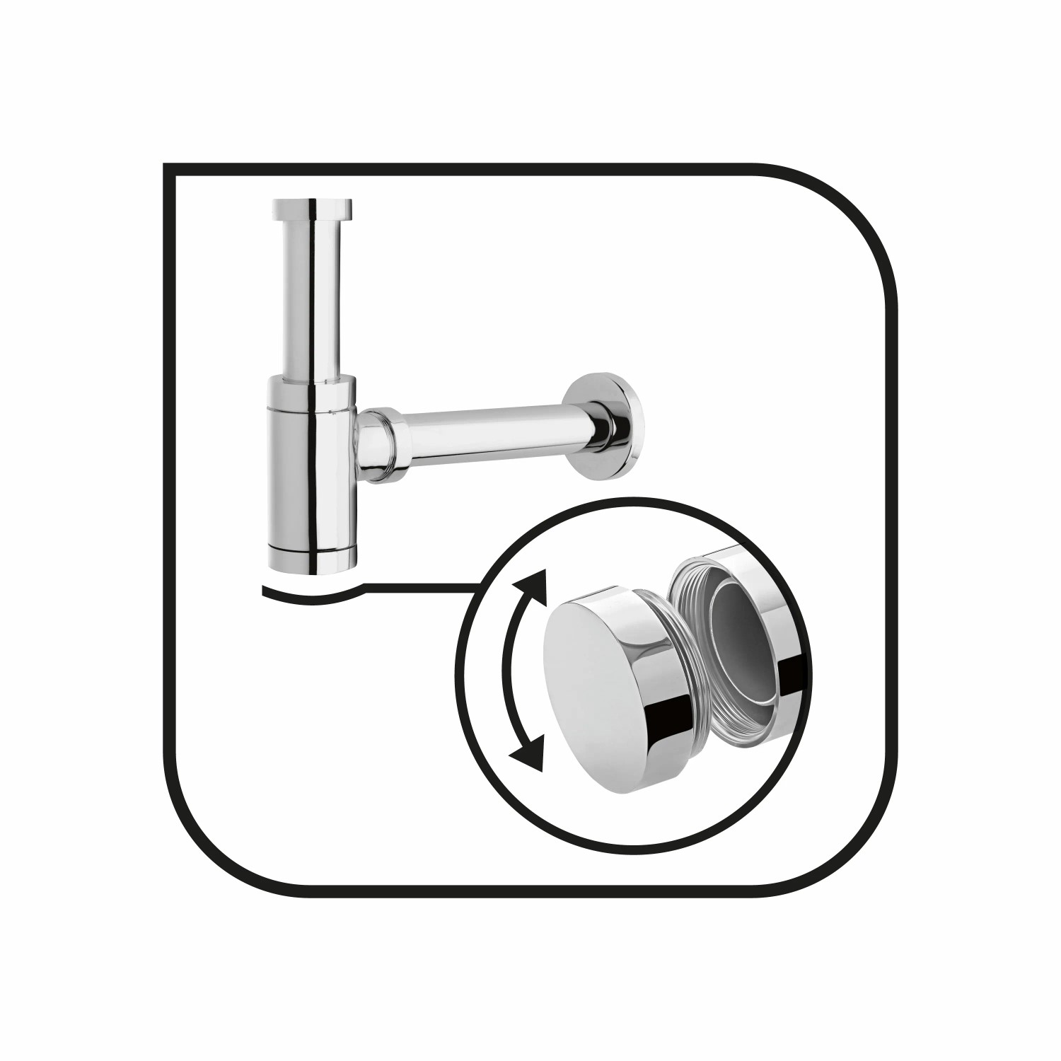 Siphon und Eckventil für baliv Handwaschbecken-Set, Chrom.