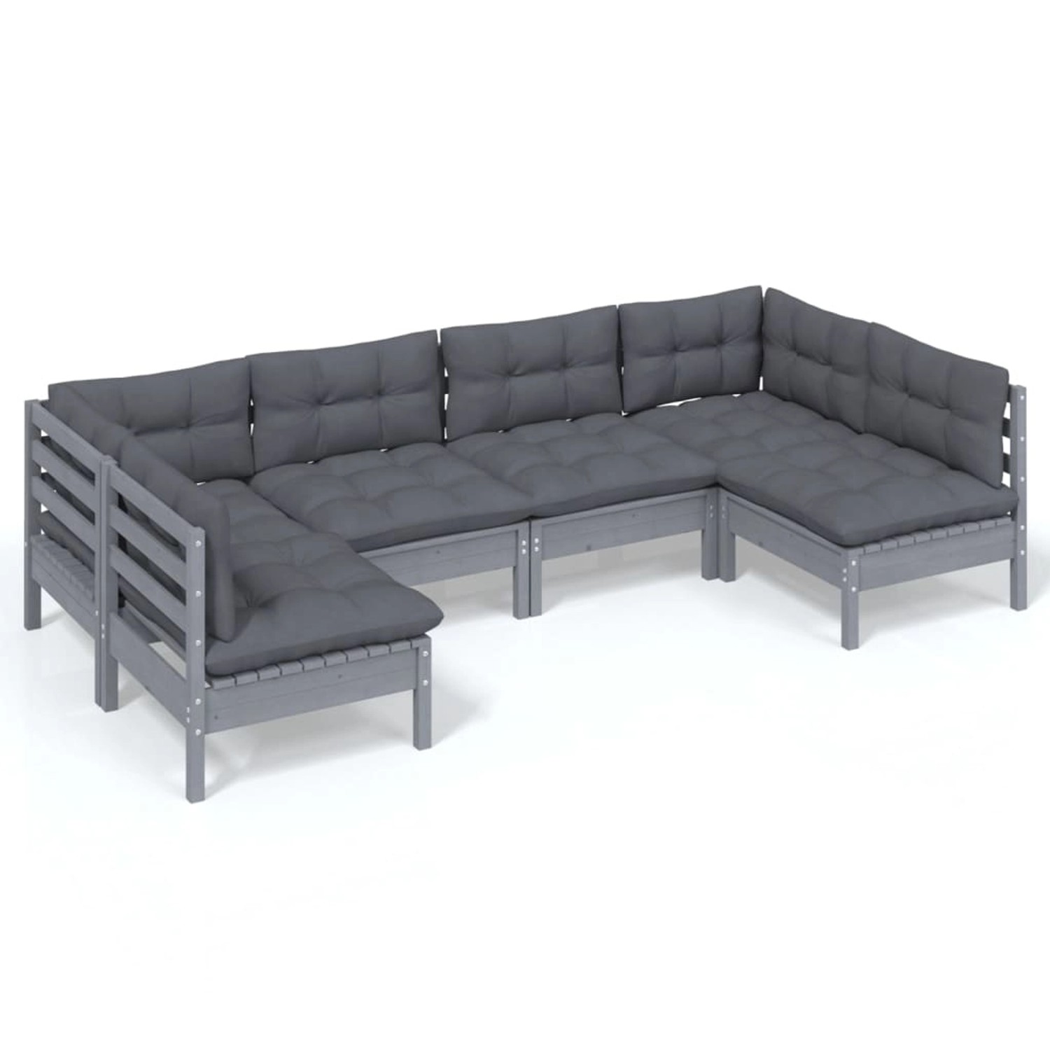 6-tlg. Garten-lounge-set Mit Kissen Grau Kiefer Massivholz günstig online kaufen