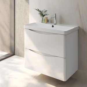 AICA Badmöbel-Set Smiely, 60 cm, mit weißem Waschtisch, Unterschrank und Softclose Schubladen.