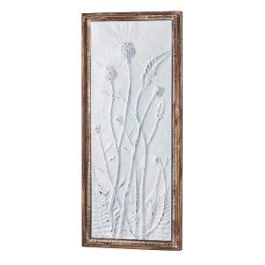 Kobolo Wandbild DELIA mit floralem Metall-Relief in Weiß/Braun/Blau, Holzrahmen, Dekoartikel für die Wand.