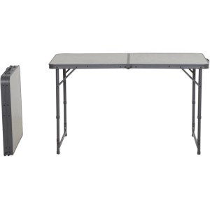 Siena Garden Campingtisch Comfort, grau, 120x60x70 cm, zusammengeklappt und aufgebaut.