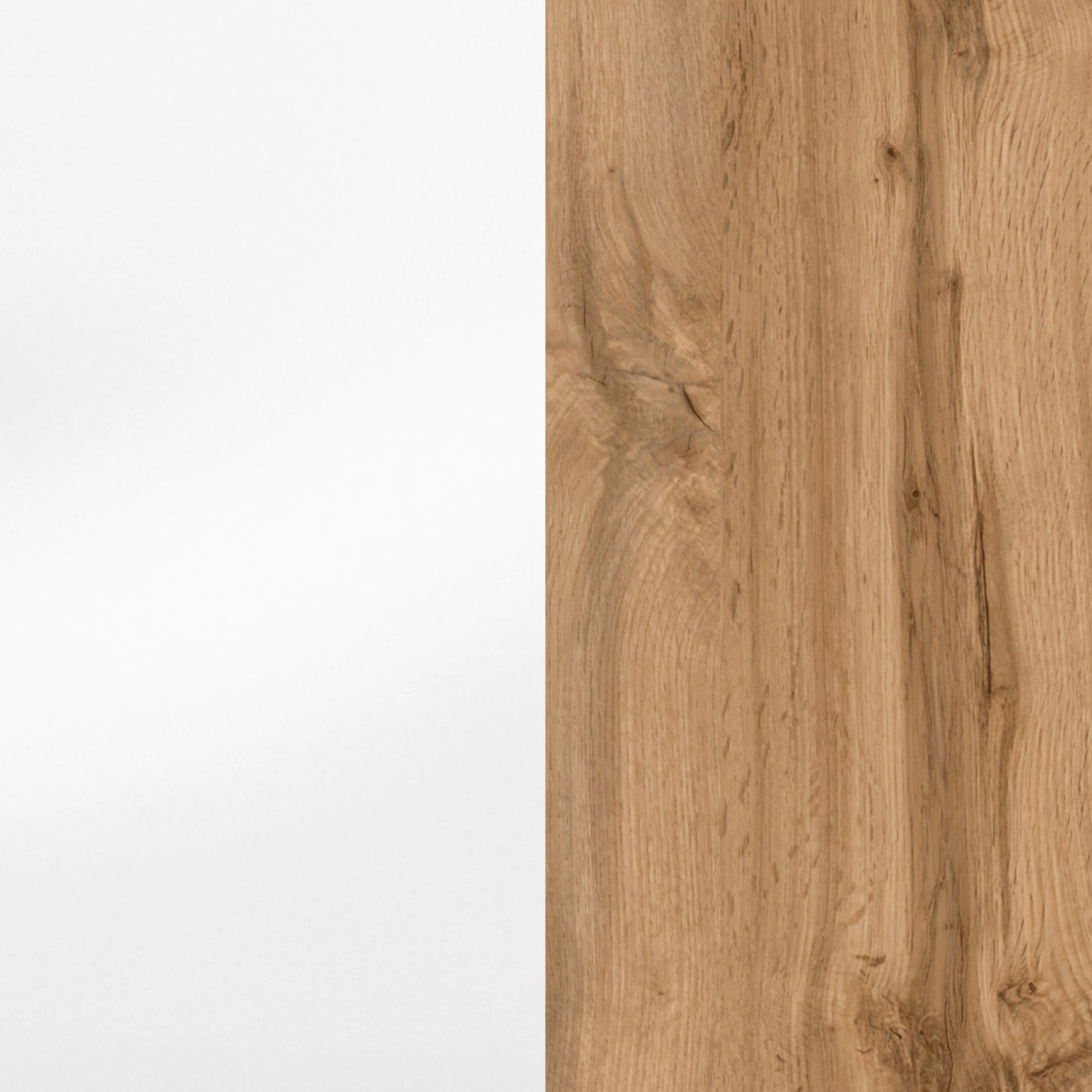 Detailaufnahme: Weiß matter Held Möbel Doppelwaschtisch Bari mit Holzstruktur.