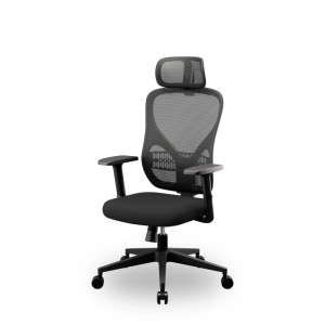 Schwarzer JAN NOWAK Bürostuhl ORBIT mit hoher Netzrückenlehne, verstellbarer Kopfstütze und Rollen. Ergonomischer Drehstuhl.
