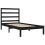 Schwarzes Massivholzbett 100x200 cm mit Lattenrost und Kopfteil.