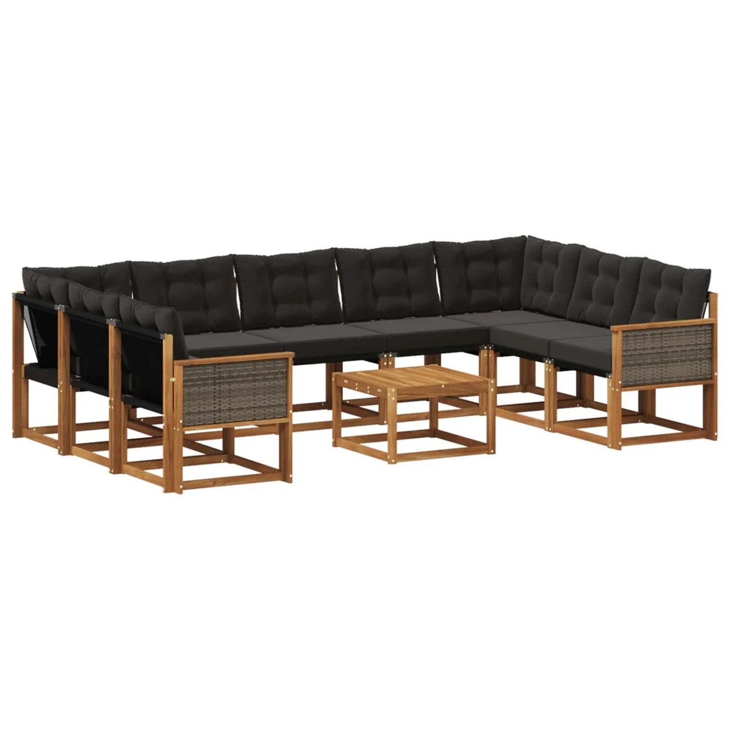 vidaXL Outdoor-Sofagarnitur mit Kissen 10 Stk Natur und Schwarz 3382220