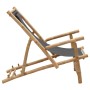 Dunkelgrauer vidaXL Liegestuhl aus Bambus und Canvas für Garten oder Terrasse.