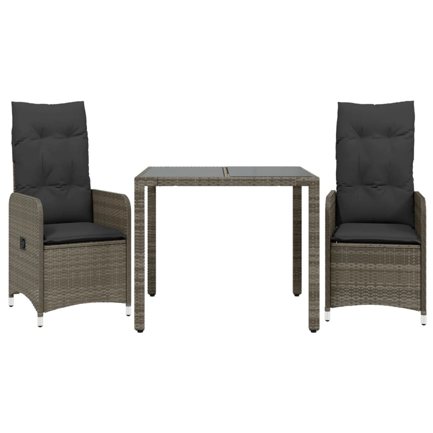 vidaXL 3-tlg Garten-Bistro-Set mit Kissen Grau Poly Rattan Modell 10