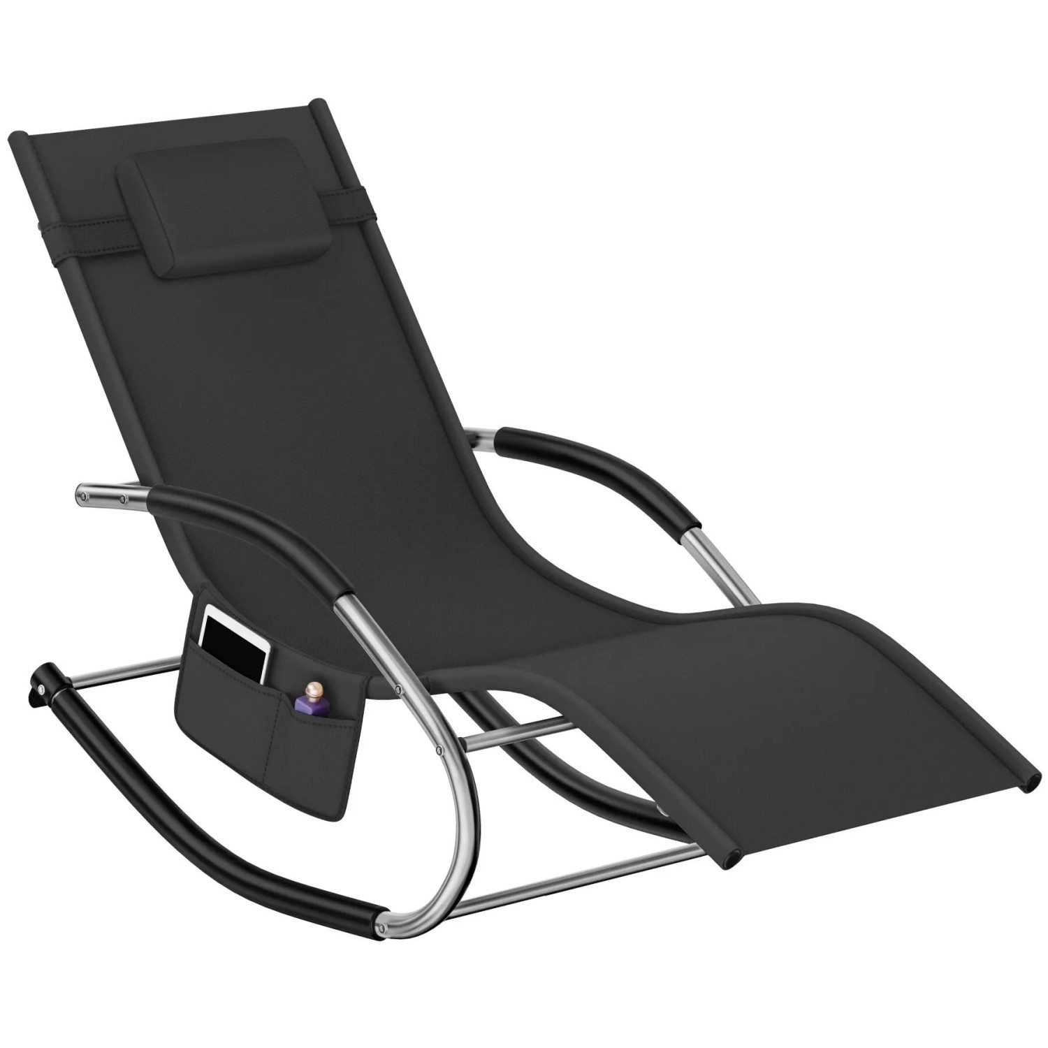 Tectake Gartenliege Taya Ergonomisch  Mit Komfort Schwingbewegung Geschwungene Armlehnen Mit Schaumstoffpolsterung Pro Stück 142 x 62 x 92 cm Schwarz