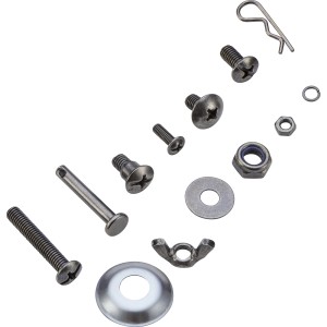 Bausatz für Jamestown Jaxon Grillwagen: Schrauben, Muttern, Scheiben und Splinte aus Stahl.