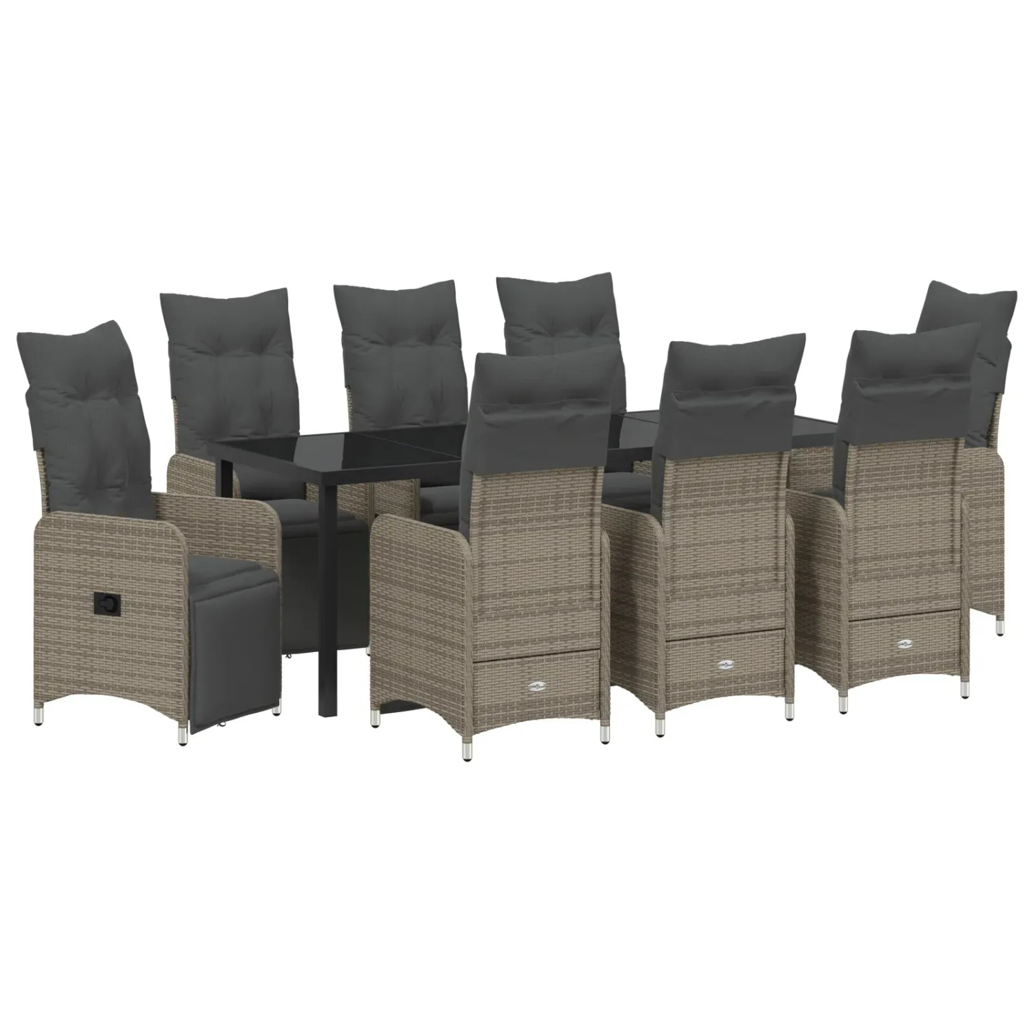 vidaXL 9-Teiliges Garten-Esszimmer Set mit Kissen in Grau aus Poly Rattan 3379680