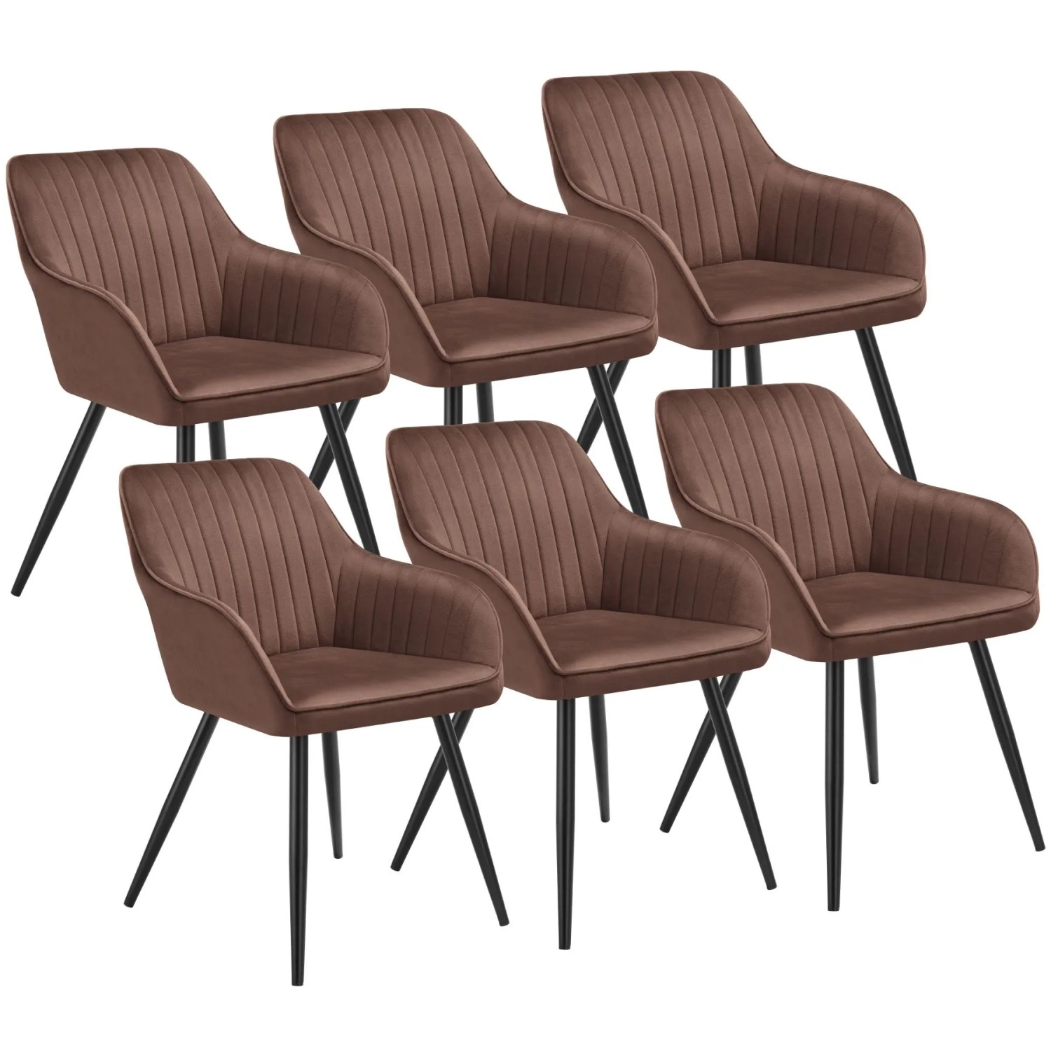 Tectake Esszimmerstuhl Marilyn Gepolstert  In Samtoptik  Gesteppt Durchgehende Lehne 6Er Set 62 x 58 x 82 cm Braun Schwarz
