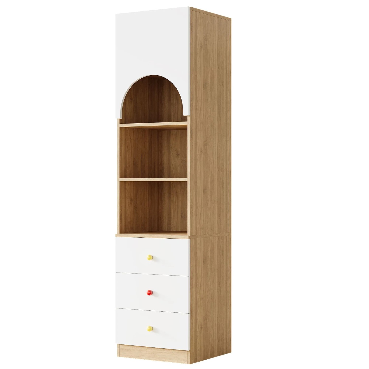 Merax Bücherregal 50x50x200 cm Weiß Holzoptik 3 Schubladen 3 Ablagen