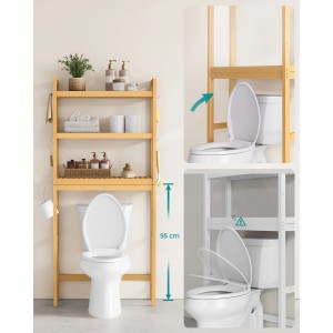 Vasagle Toilettenregal 'Carte' in Naturholzoptik mit drei Ablageflächen über einer Toilette.
