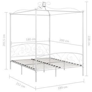 Weißes Metall Himmelbett-Gestell, 180x200 cm, mit Lattenrost. Romantisches Design für Ihr Schlafzimmer.