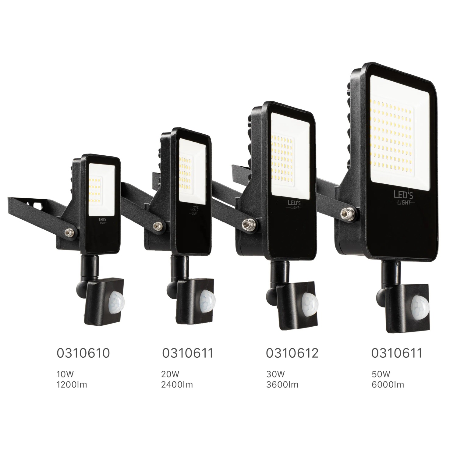 LED's Work Außenstrahler mit Sensor, 10-50W, 4000K, IP54, Schwarz. Verschiedene Größen im Überblick.