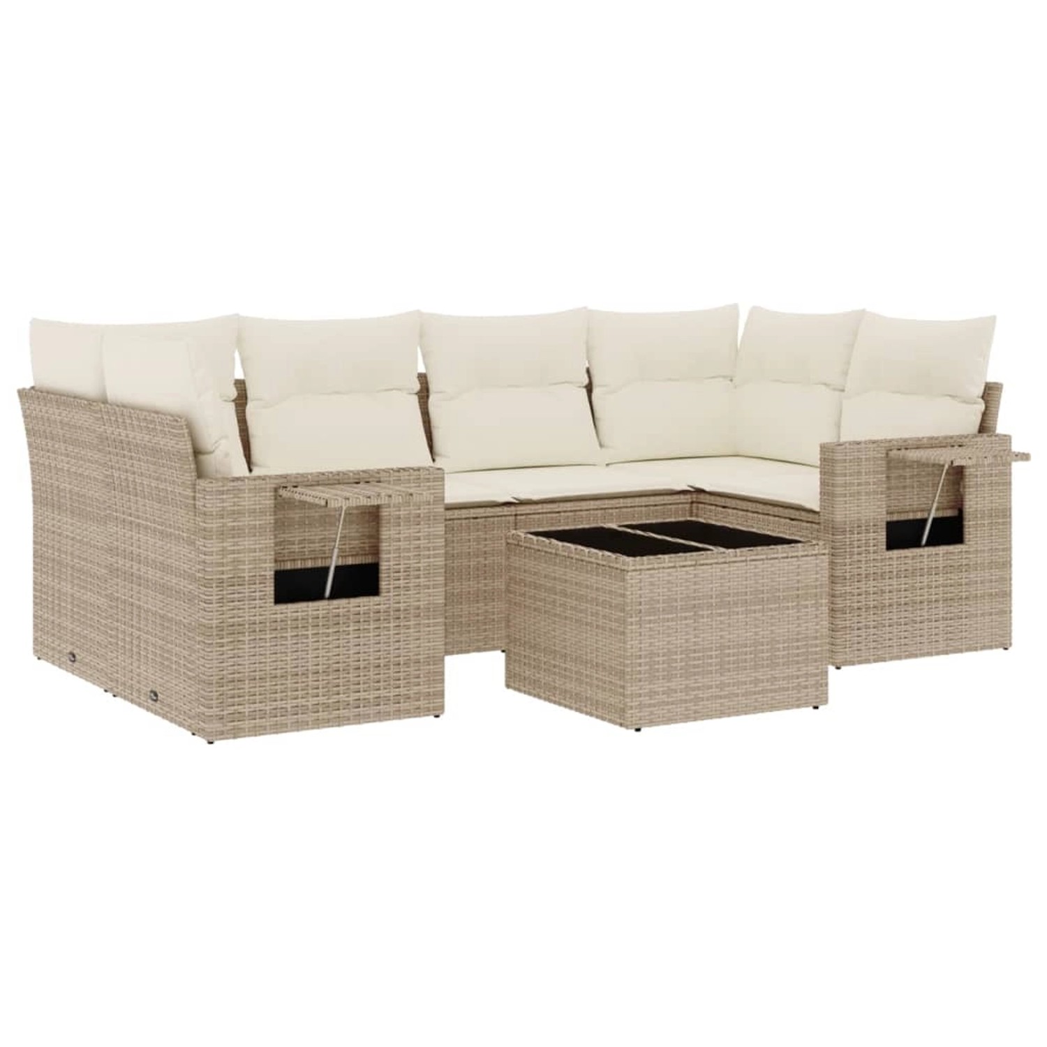 vidaXL 7-Tlg Garten-Sofagarnitur mit Kissen Beige Poly Rattan 3219917 günstig online kaufen