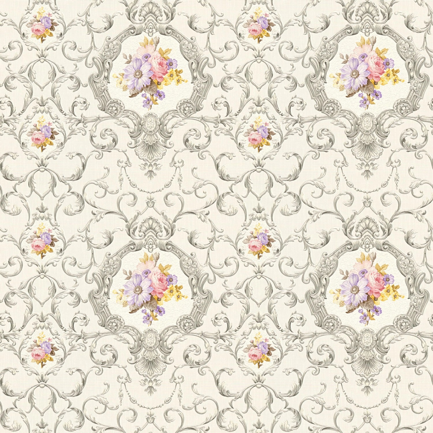 Bricoflor Silber Tapete mit Blumen Ornament Vliestapete im Barock Landhaus Stil Florale Vintage Wandtapete Französisch f