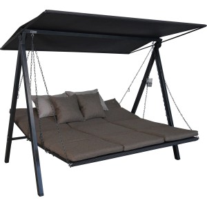 Angerer Hollywoodschaukel 3-Sitzer Lounge Smart Olive mit Sonnendach und bequemen Polstern.