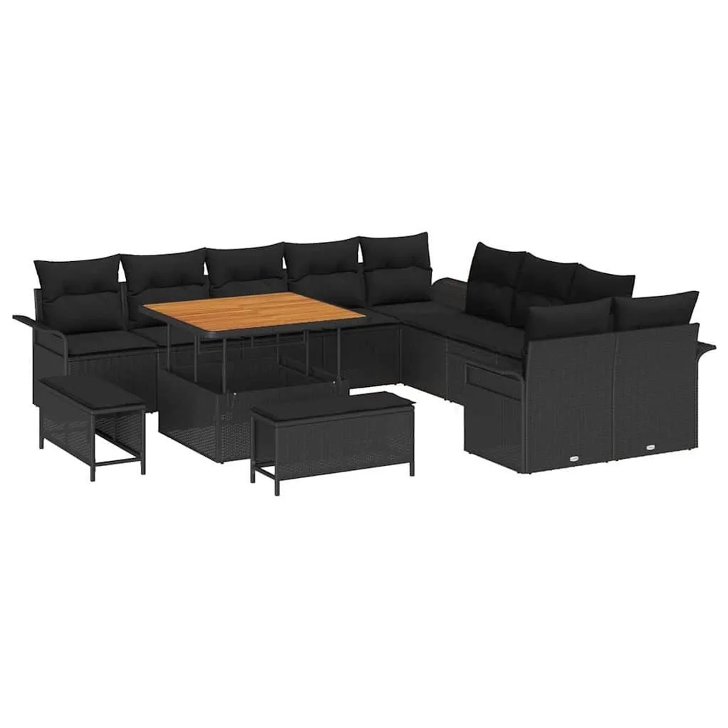 vidaXL Garten-Sofa-Set mit Kissen mit Speicher 13-Tlg Schwarz 3364134