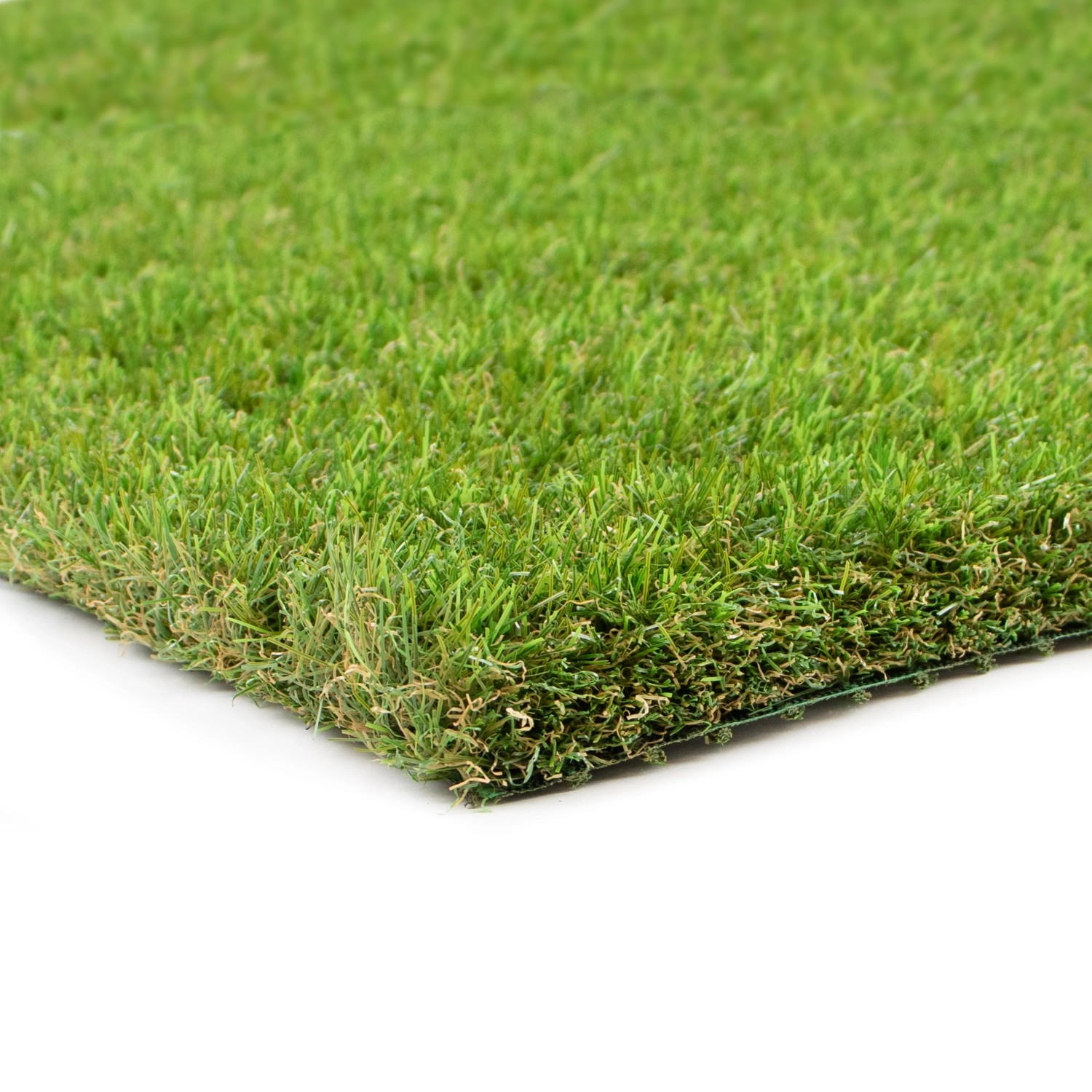 Detailaufnahme des Primaflor Kunstrasen Cyprus, weiche Haptik, 47mm hoch, ideal für Balkon und Garten.